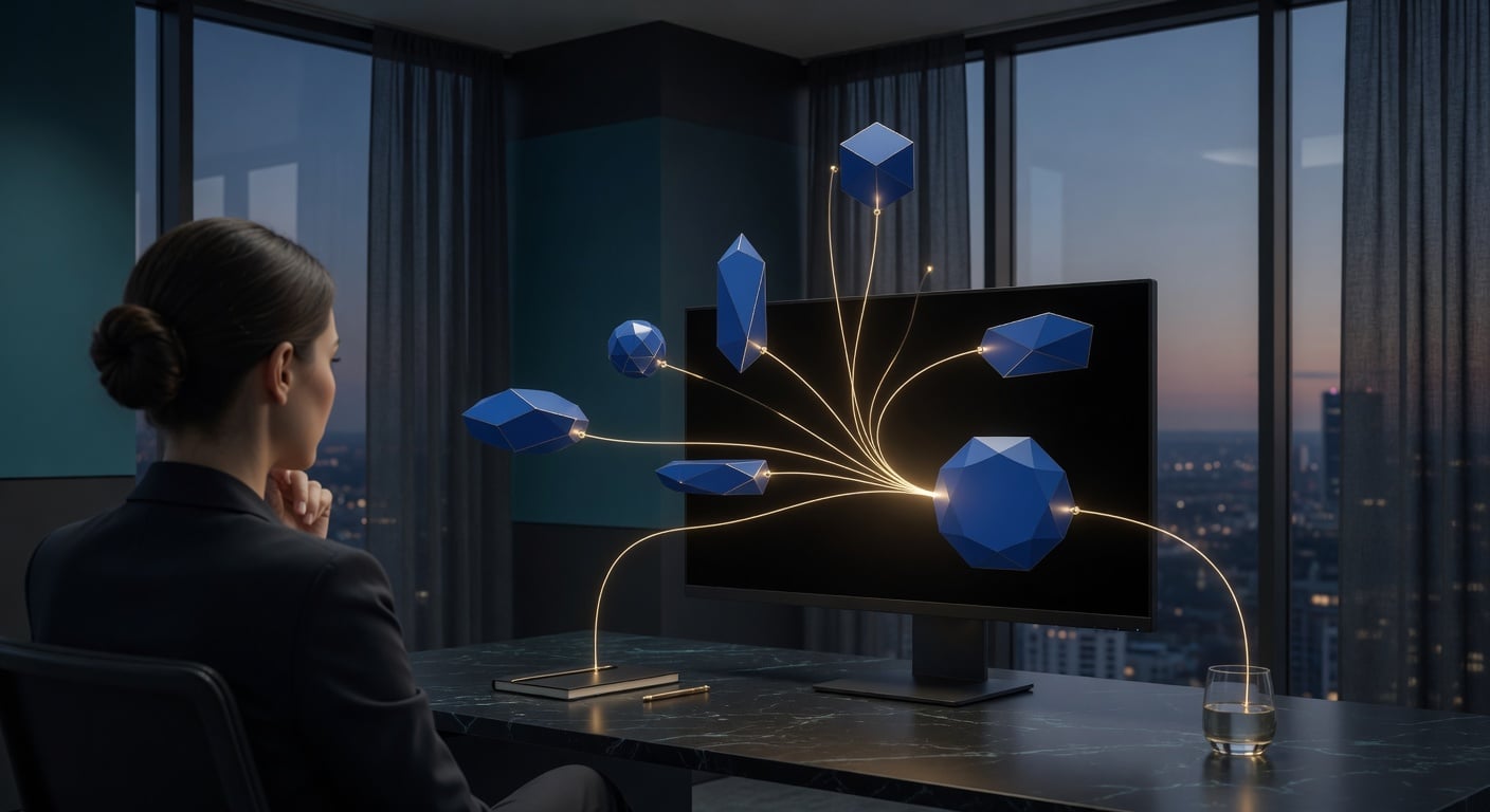 Finance lead reviewing glowing cross border payment routes on a monitor in a premium fintech office