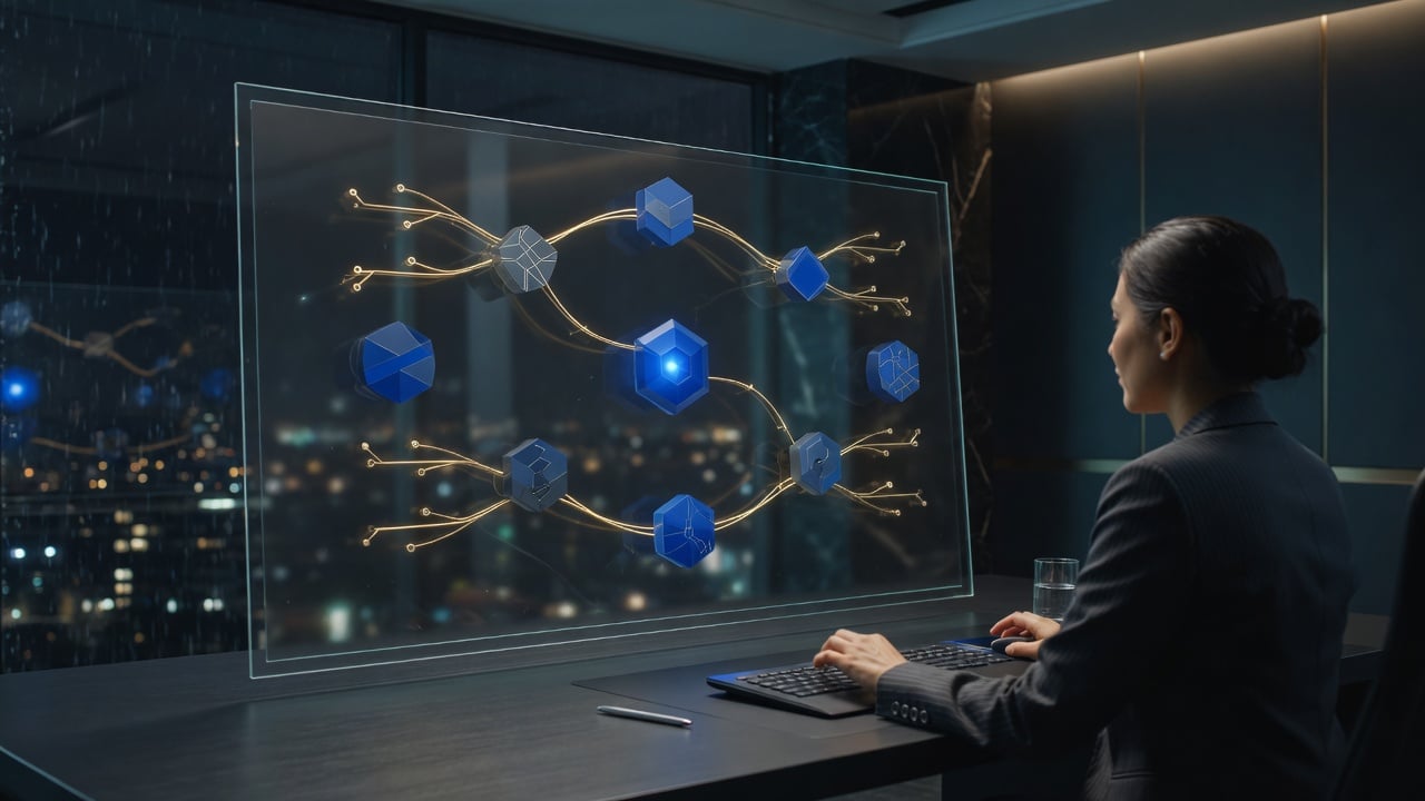 Payment specialist reviews gold recovery routes linking acquirer nodes on a premium fintech dashboard